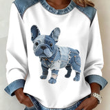 Alma - Sudadera de dama con patchwork de denim en estilo bulldog francés