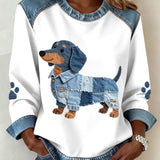 Brisa - Sudadera de mujer con motivo de patchwork y patrón de dachshund
