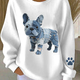 Rosa - Sudadera de mujer con patchwork de denim estilo bulldog francés