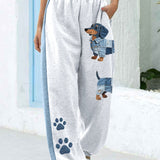 Canela - Jeans para damas con patchwork y patrón de dachshund