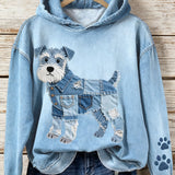 Lola - Sudadera de jeans para damas Patchwork Art Schnauzer con motivo de perro