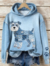 Lola - Sudadera de jeans para damas Patchwork Art Schnauzer con motivo de perro