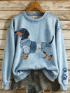 Sol - Sudadera de dama con patchwork de denim y motivo de dachshund