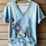 Dulce - Camiseta de mujer con cuello en V estilo bulldog francés