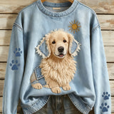 Chica - Sudadera de mujer con mangas largas en estilo retro Patchwork Arte Animal Impresión Casual Comfort