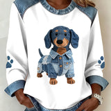Reina - Sudadera con capucha para damas con diseño de patchwork de jeans para dachshunds