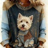 Bella - Cómoda sudadera de mujer con patchwork en estilo retro y estampado de animales