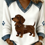 Paloma - Top retro de mujer con escote en V, patchwork con estampado de animales, cómoda y de corte holgado