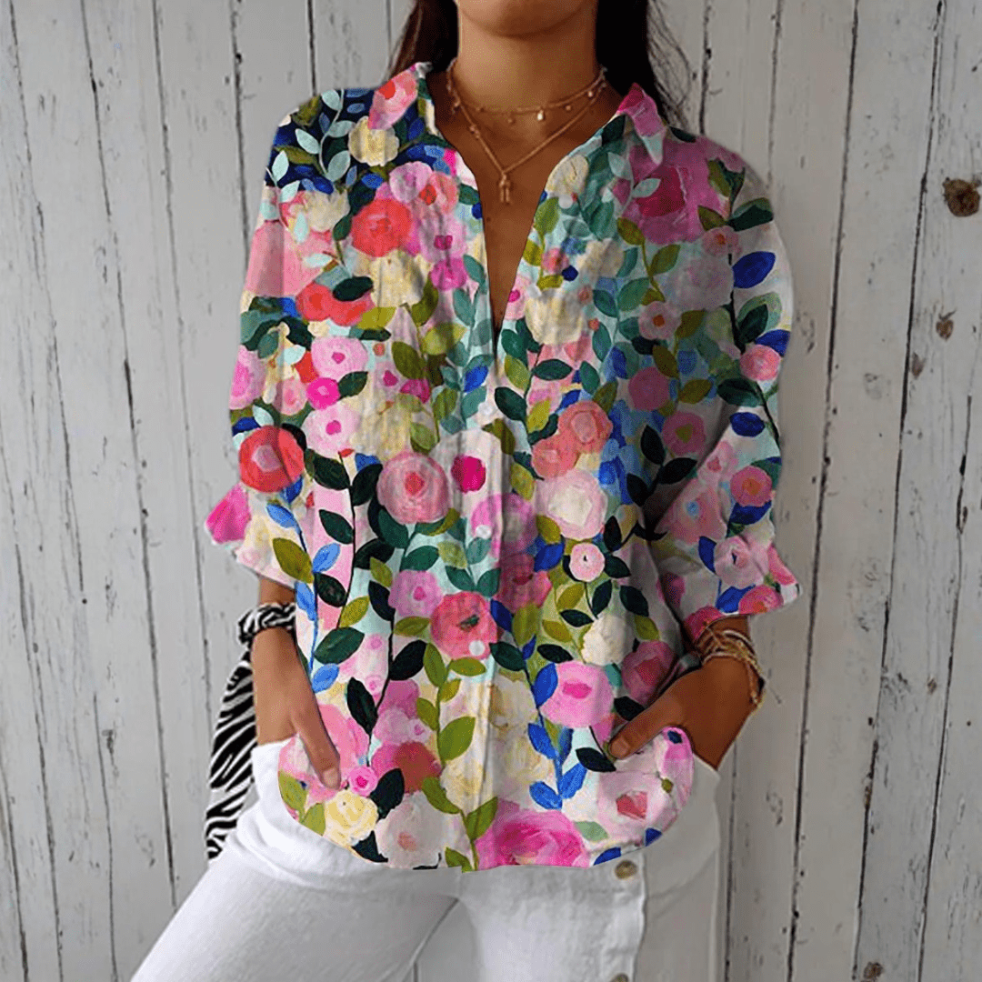 Sylvie | Blusa Floral Pintada à Mão com Estampa Artística - Ines Braga