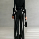 Tammy | Conjunto de top de manga comprida com gola alta e calças de perna larga e cinto - Ines Braga