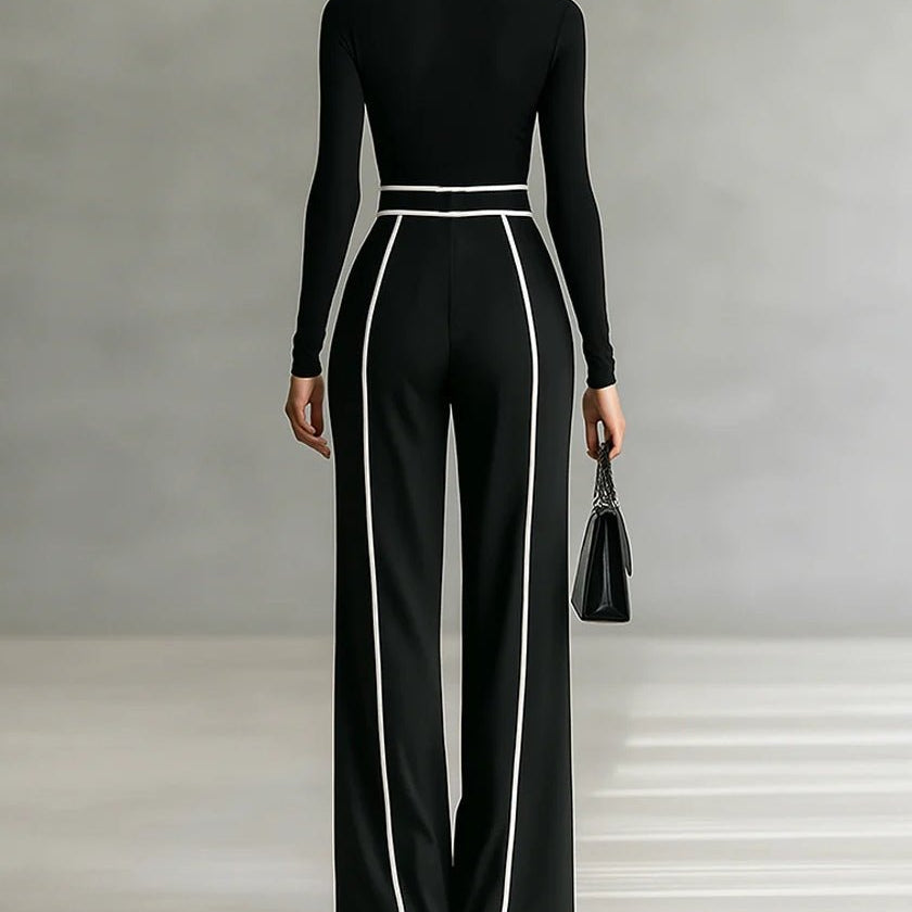 Tammy | Conjunto de top de manga comprida com gola alta e calças de perna larga e cinto - Ines Braga