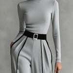 Tammy | Conjunto de top de manga comprida com gola alta e calças de perna larga e cinto - Ines Braga