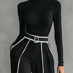 Tammy | Conjunto de top de manga comprida com gola alta e calças de perna larga e cinto - Ines Braga