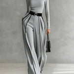 Tammy | Conjunto de top de manga comprida com gola alta e calças de perna larga e cinto - Ines Braga