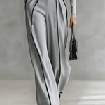 Tammy | Conjunto de top de manga comprida com gola alta e calças de perna larga e cinto - Ines Braga