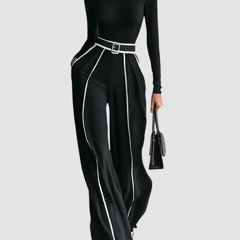 Tammy | Conjunto de top de manga comprida com gola alta e calças de perna larga e cinto - Ines Braga