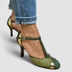 Taviana | Escarpins em patchwork com tira em T e biqueira fechada - Ines Braga