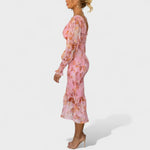 Valeria - Vestido Midi em Chiffon Floral - Ines Braga