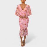 Valeria - Vestido Midi em Chiffon Floral - Ines Braga