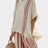 Vanessa| Conjunto Elegante Com Riscas Vermelhas Textura - Ines Braga