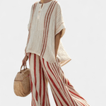 Vanessa| Conjunto Elegante Com Riscas Vermelhas Textura - Ines Braga