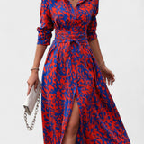 Vestido Bianca – Estilo Animal Print Azul e Vermelho - Ines Braga
