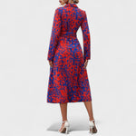Vestido Bianca – Estilo Animal Print Azul e Vermelho - Ines Braga