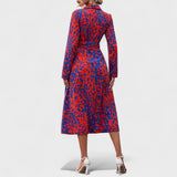Vestido Bianca – Estilo Animal Print Azul e Vermelho - Ines Braga