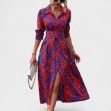 Vestido Bianca – Estilo Animal Print Azul e Vermelho - Ines Braga