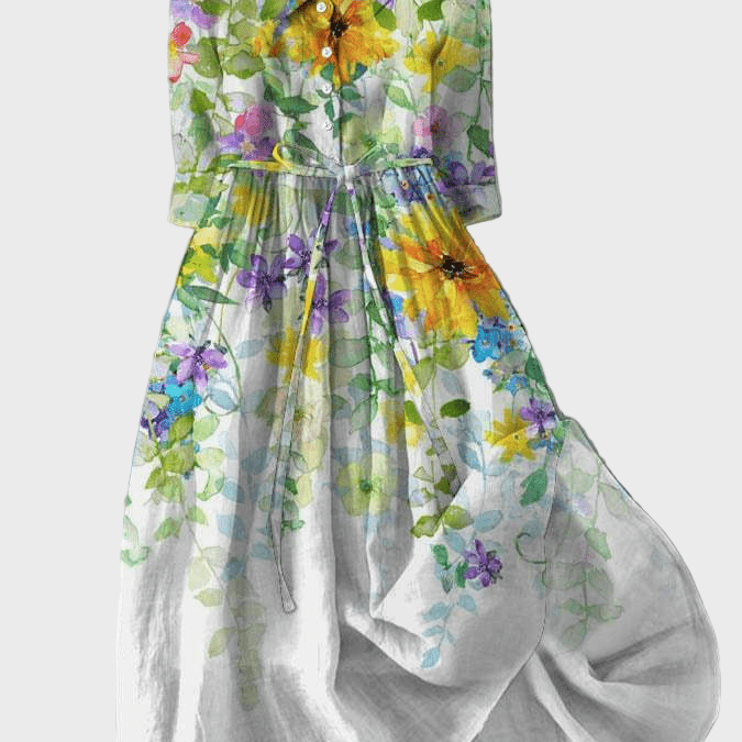 Vestido com Flores em Aquarela - Ines Braga