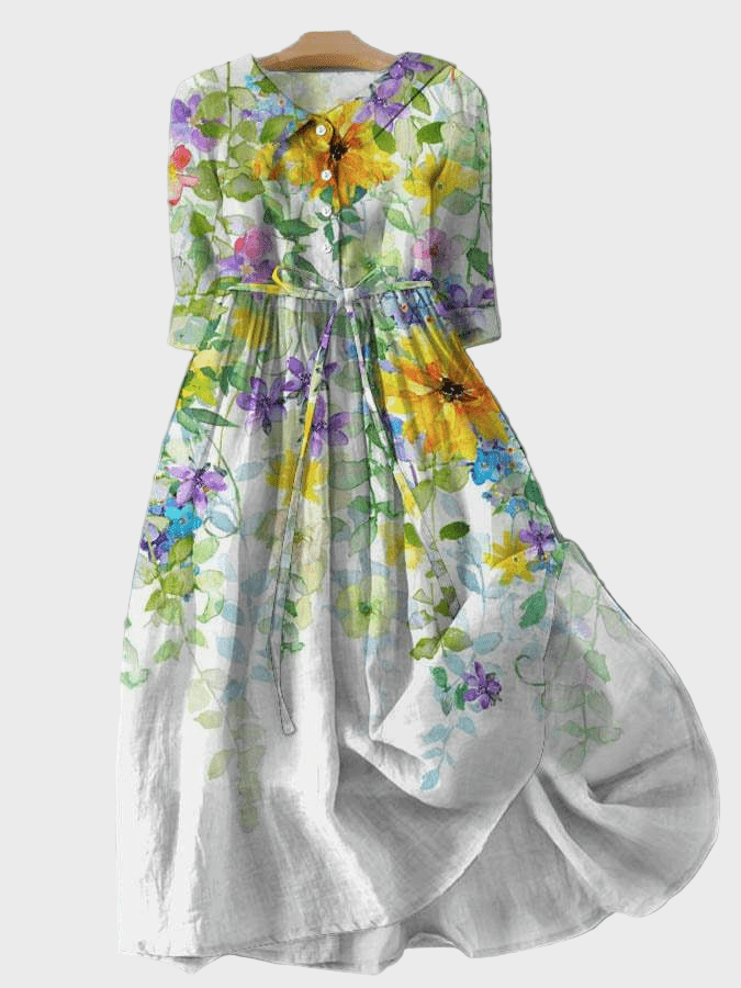 Vestido com Flores em Aquarela - Ines Braga