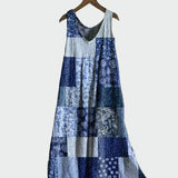 Vestido com Padrão de Patchwork Azul - Ines Braga