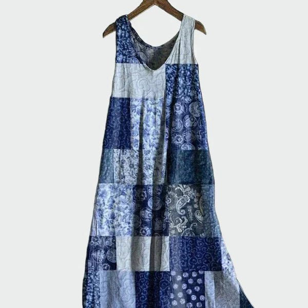Vestido com Padrão de Patchwork Azul - Ines Braga