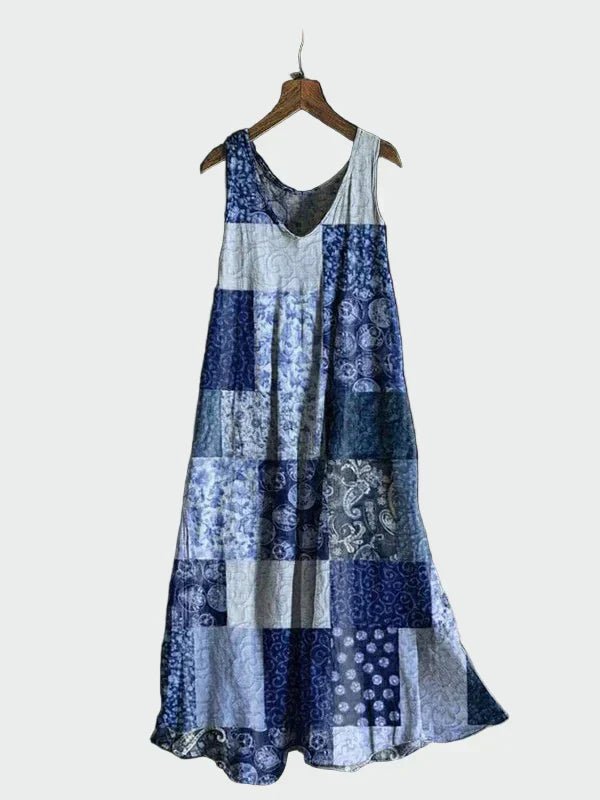 Vestido com Padrão de Patchwork Azul - Ines Braga
