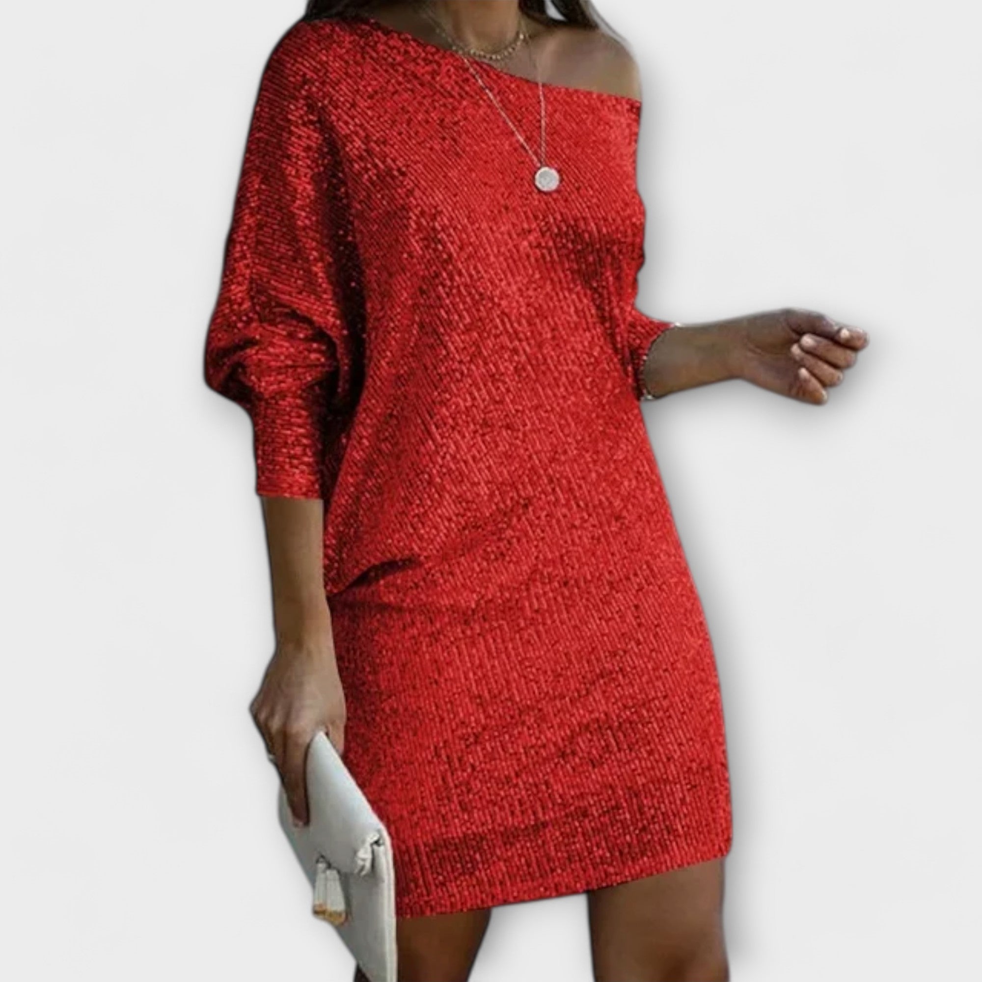 Vestido de festa com lantejoulas e contraste - Ines Braga