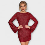 Vestido de lantejoulas com costas abertas e mangas compridas - Ines Braga