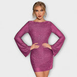 Vestido de lantejoulas com costas abertas e mangas compridas - Ines Braga