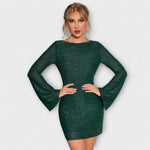 Vestido de lantejoulas com costas abertas e mangas compridas - Ines Braga