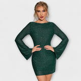 Vestido de lantejoulas com costas abertas e mangas compridas - Ines Braga