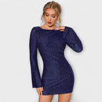 Vestido de lantejoulas com costas abertas e mangas compridas - Ines Braga