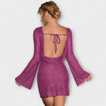 Vestido de lantejoulas com costas abertas e mangas compridas - Ines Braga