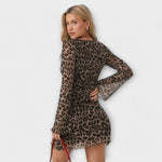 Vestido de malha com estampado de leopardo e mangas largas - Ines Braga