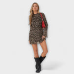 Vestido de malha com estampado de leopardo e mangas largas - Ines Braga