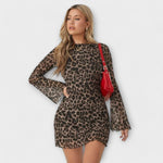 Vestido de malha com estampado de leopardo e mangas largas - Ines Braga