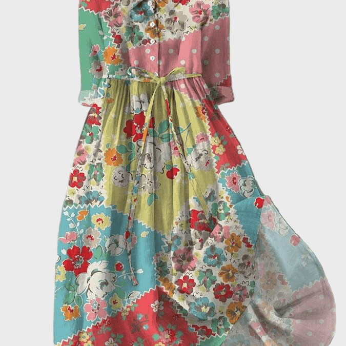 Vestido Floral Colorido em Estilo Patchwork - Ines Braga