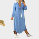 Vestido maxi de ganga de manga longa - Ines Braga