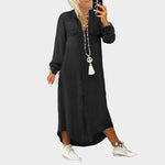 Vestido maxi de ganga de manga longa - Ines Braga