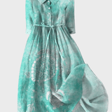 Vestido Turquesa com Estampa de Tartaruga Marinha - Ines Braga