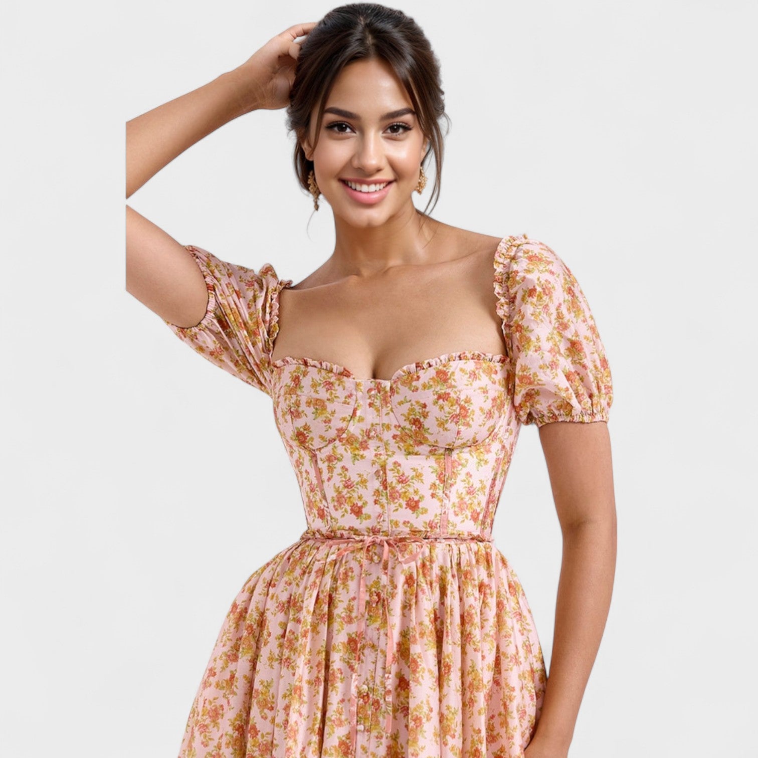 Vestido Valentina Floral Coral - Ines Braga
