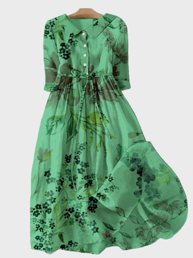 Vestido Verde com Flores Sombreadas - Ines Braga